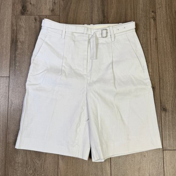 J.Crew Pleated 9" Trouser Short WMNS 2 White Stretch Linen Blend Removable Belt - Picture 2 of 7
